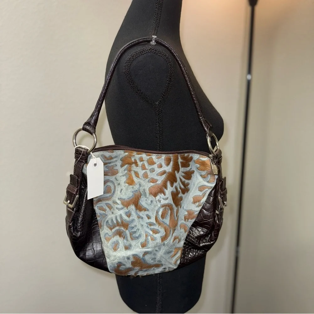 NWT Berge Elegant Brown and Cream Leather Hide Women's Bag - Picture 1 of 6